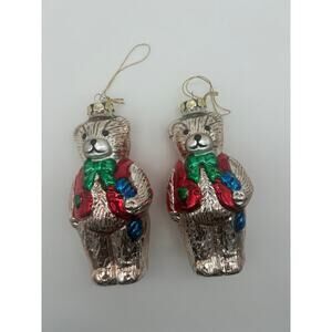 Vintage Mercury Glass Teddy Bear Holiday Christmas Ornaments